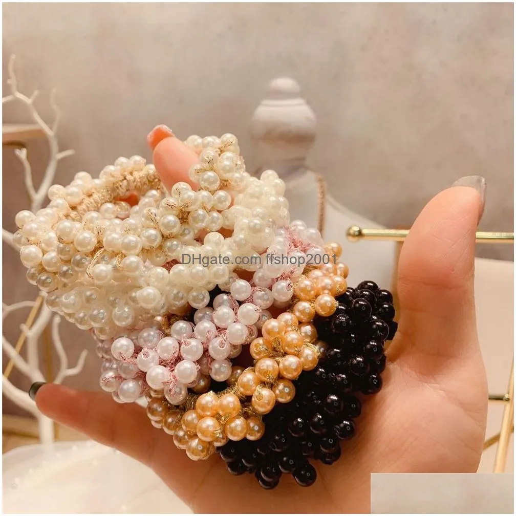 fashion scrunchies woman imitation pearl hair rope rubber bands ponytail holders korean hair accessories beaded elastic hair tie