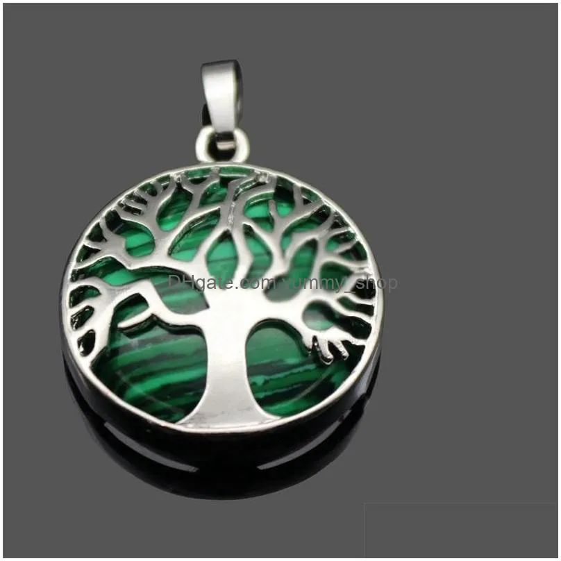  natural stone pendant gemstone tree of life charms pendant diy necklace for women men jewelry