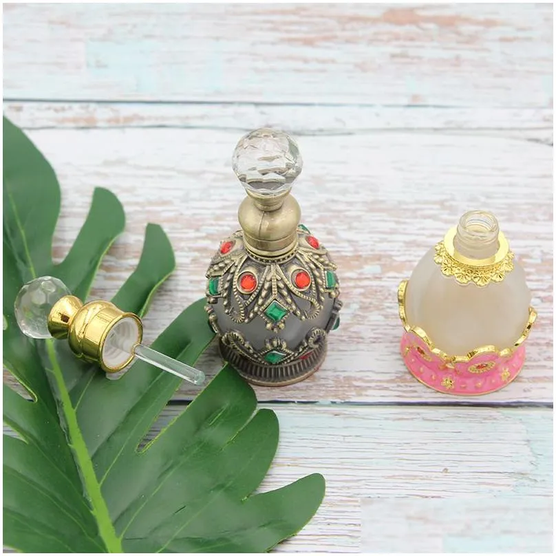 15ml portable travel perfume bottle refillable glass middle east fragrance essential oil container with crystallites glued