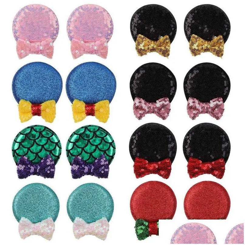 hair accessories 1 pair girls sequin bow clip baby mouse ears hairpin festival barrette children valentines day