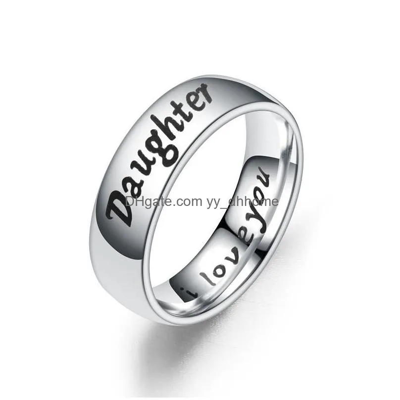  simple women men 6mm titanium stainless steel letter rings for mom son daughter family love gifts fashion jewelry