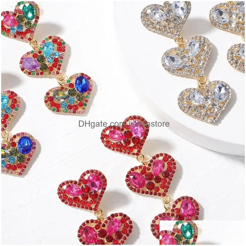 luxury sparkly heartshaped earrings for women trendy colorful rhinestone crystal long dangle earring jewelry party gift