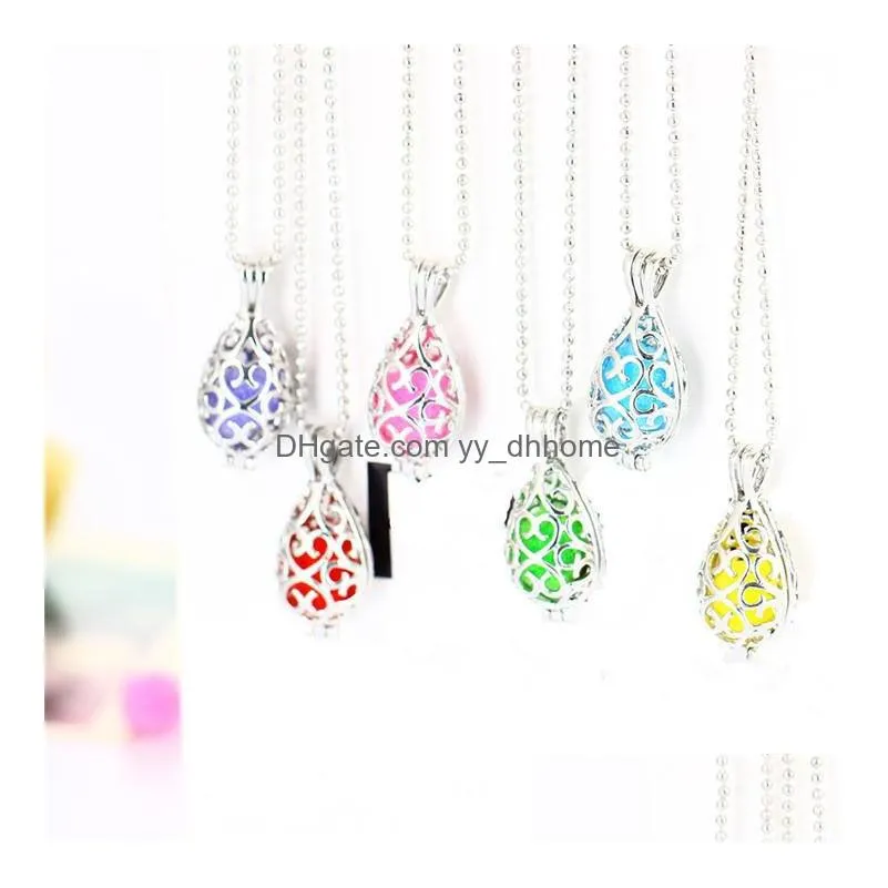 hollow waterdrop locket pendant censer aromatherapy  oil diffuser necklaces silver plated cage necklace fine jewelry