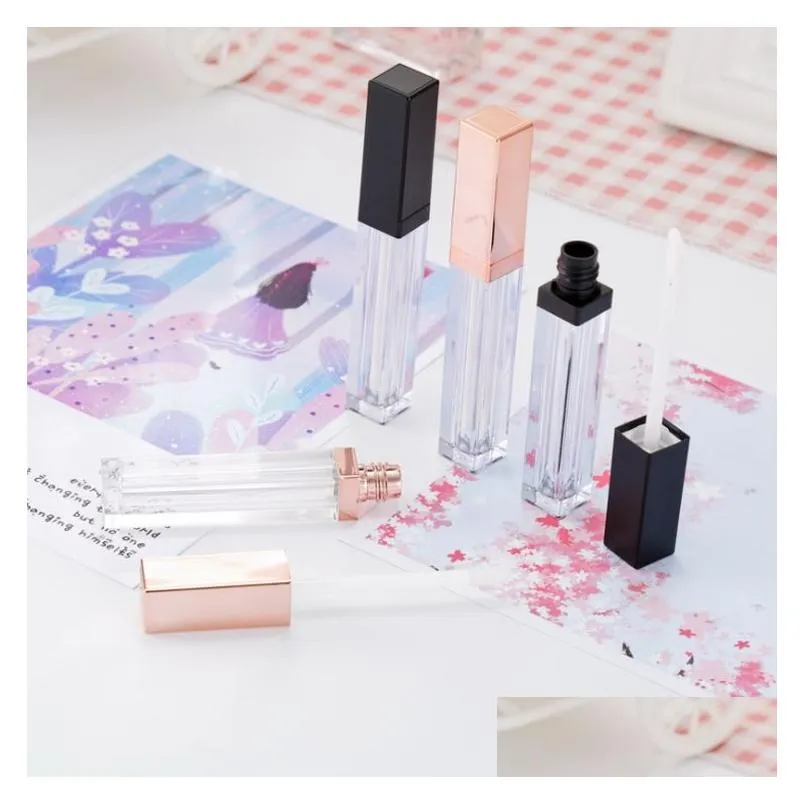 5ml lips gloss containers bottle empty square lipgloss tube makeup lip oil container plastic tubes black rose gold