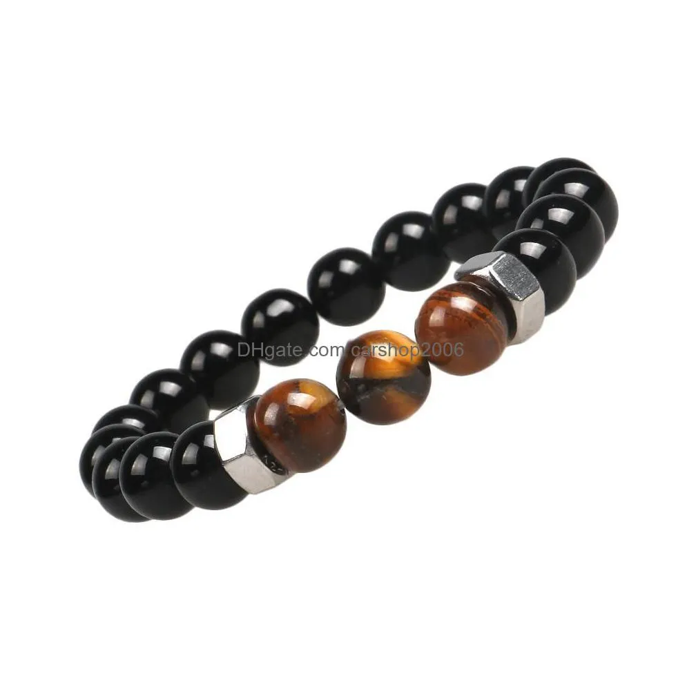 fashion natural black lava stone bracelets chakra tiger eye beads bracelet for men women stretch yoga jewelry