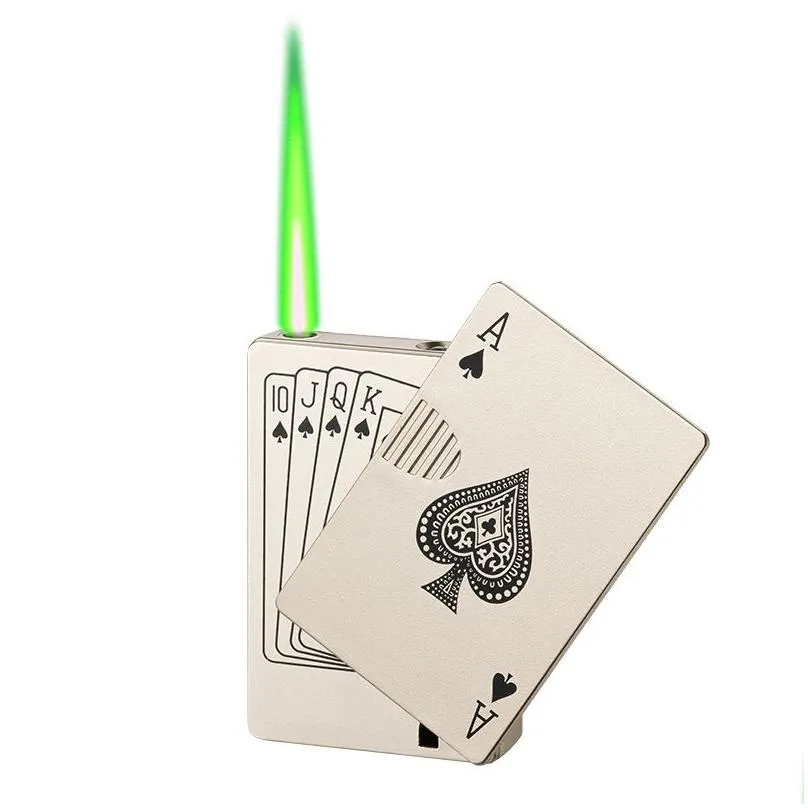 creative  torch green flame poker lighter metal windproof playing card novel lighter funny toy smoking accessories gift