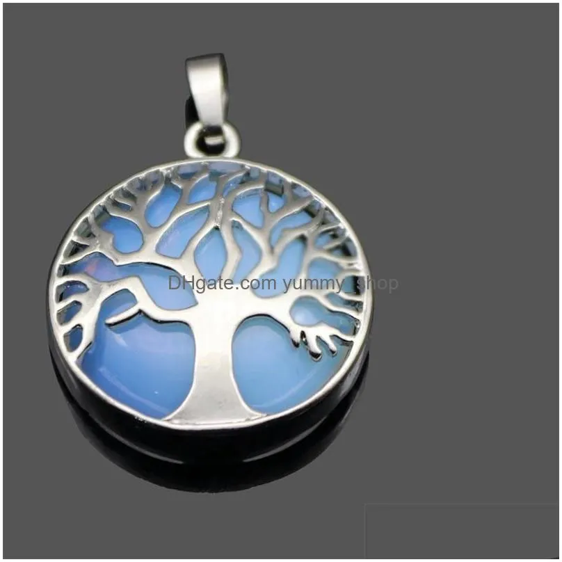  natural stone pendant gemstone tree of life charms pendant diy necklace for women men jewelry