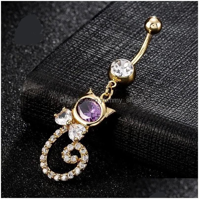 fashion sexy cat crystal personality belly button rings piercing zircon gift body jewelry navel piercing rings