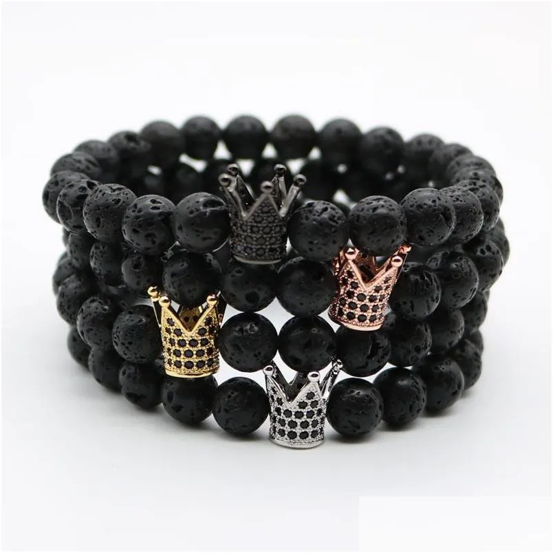 4 colors micro pave cubic zirconia imperial crown bracelets brand men women charm black lava buddha beads bracelet jewelry
