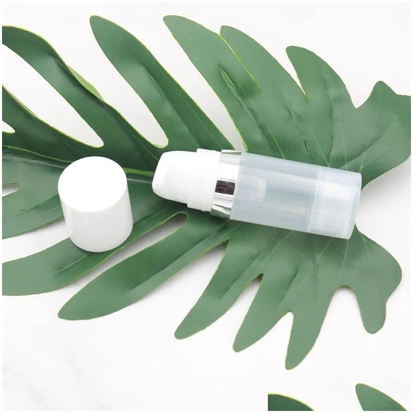 empty 5ml 10ml airless bottles clear vacuum pump lotion bottle with silver ring cover cosmetic packaging