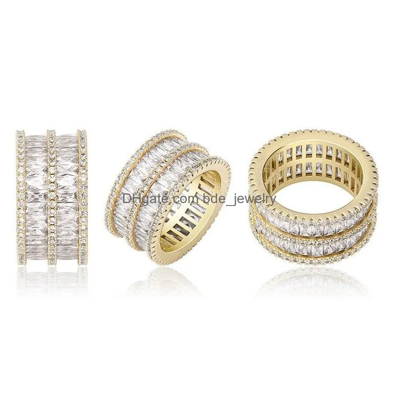 iced out double row zircon hip hop men women diamond ring real gold plating trendy ring bling bling jewelry