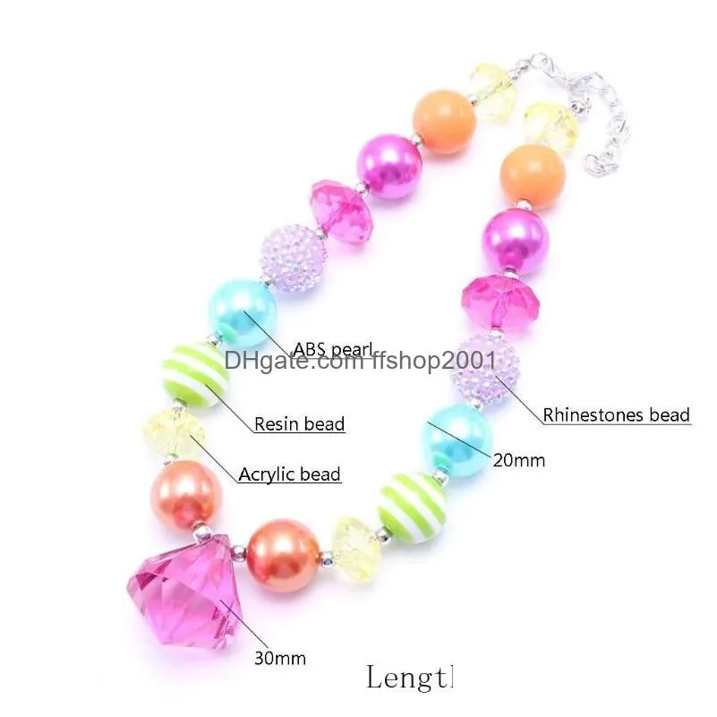 multicolor design kid chunky necklace diamond pendant bubblegum bead chunky necklace children jewelry for toddler girls