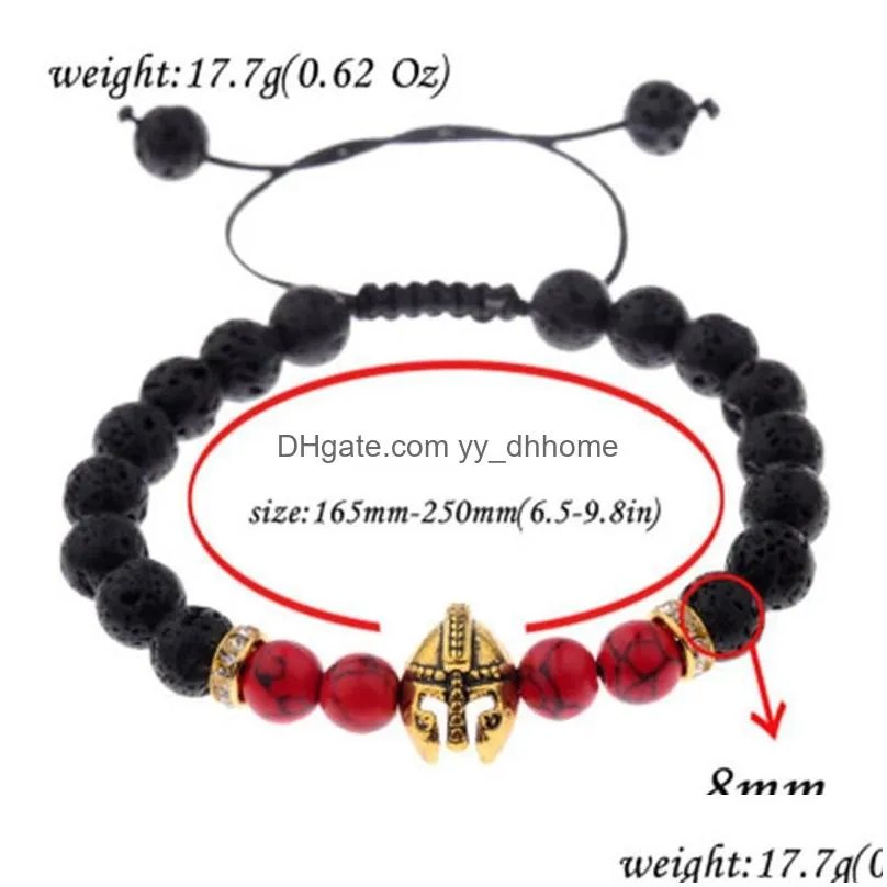 fashion charm knight warrior gladiator helmet bracelet men natural stone yellow red bead adjustable bracelets charm jewelry