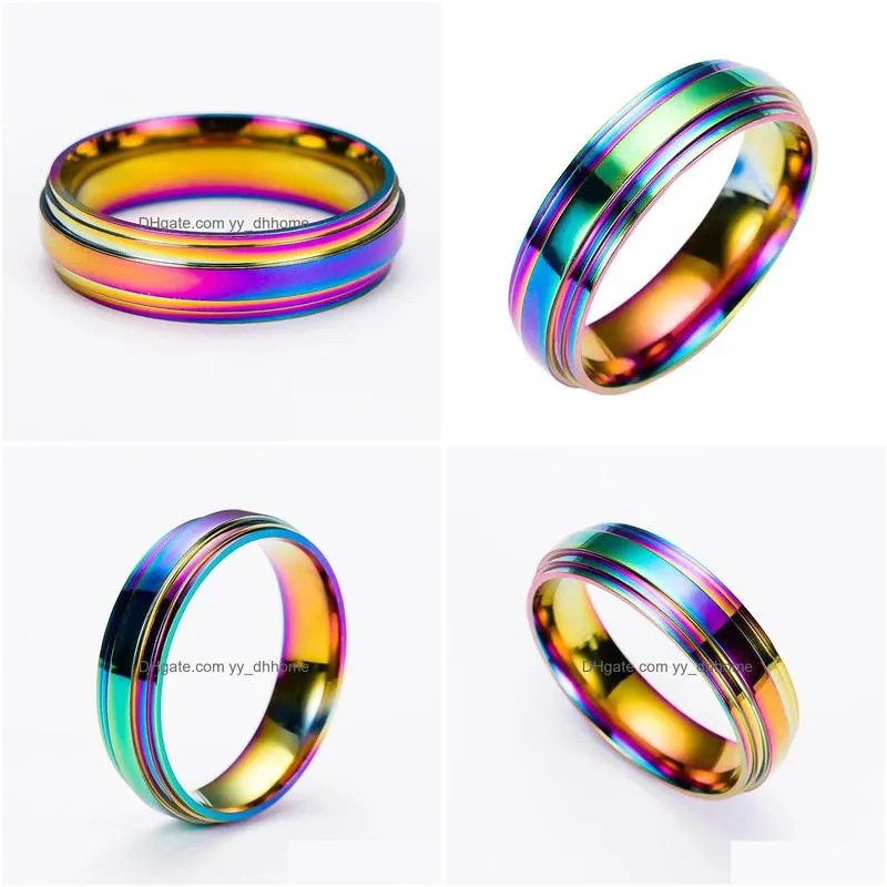 fashion high quality classic men women stainless steel rainbow colorful ring titanium steel wedding band ring christmas gift