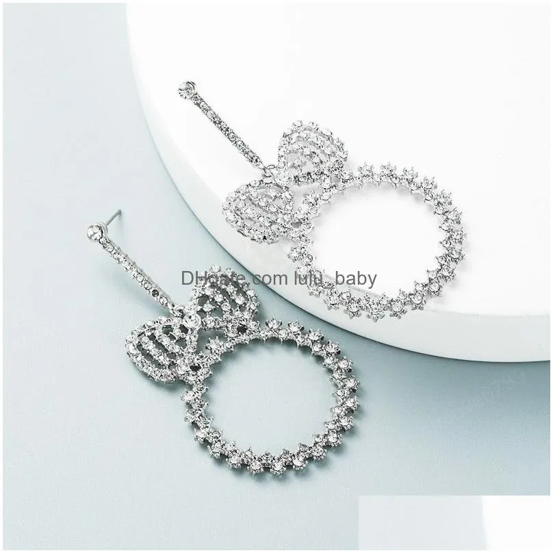 temperament crystal bowknot dangle earrings elegant geometric round circle pendant earring bridal wedding ear jewelry