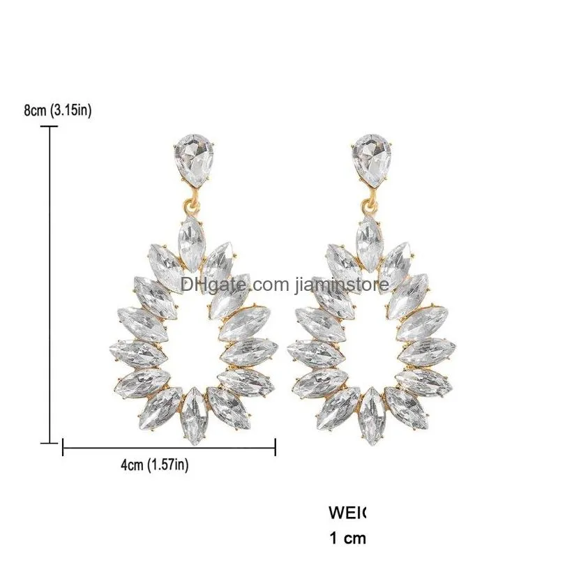 sparkly ab color rhinestone water drop dangle earrings for women statement crystal jewelry wedding party