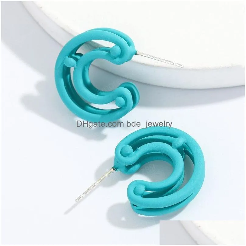 cshaped earring for women fashion multi layered candy color metal stud earrings party jewelry