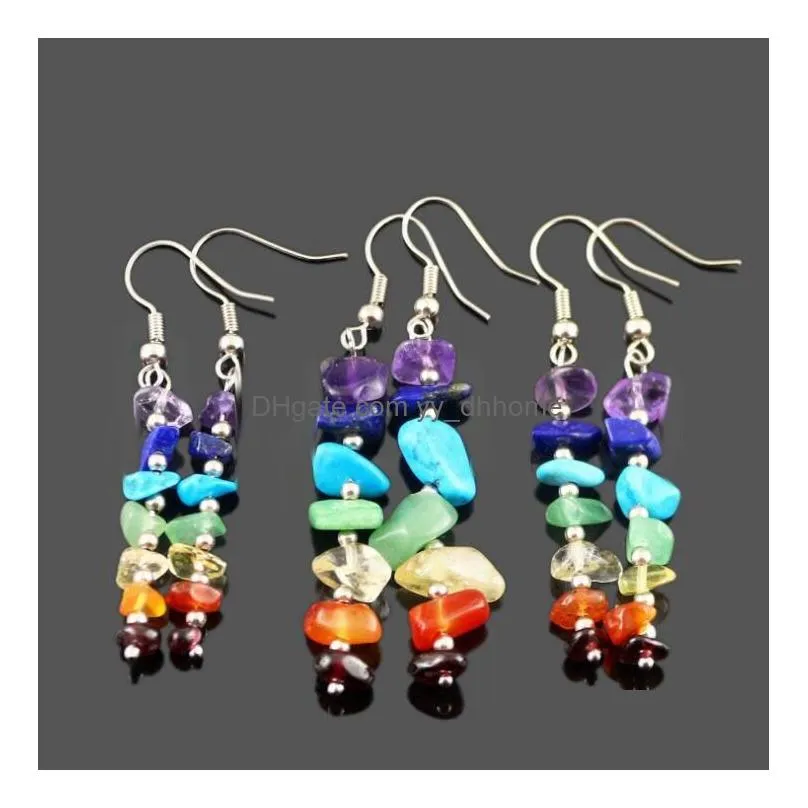 handwork 7 reiki chakra healing balance energy earrings colorful natural crystal dangle chandelier earrings for women stretch yoga