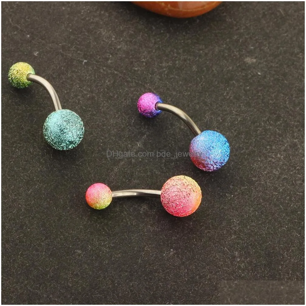 stainless steel belly button rings uv coated rainbow colored jewelry for pierced navels