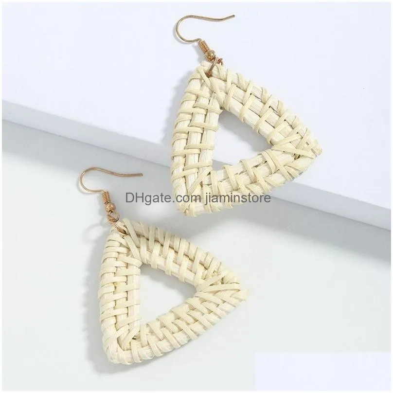 bohemian handmade wooden rattan statement earrings for women geometric round water drop earrings summer jewelry holiday
