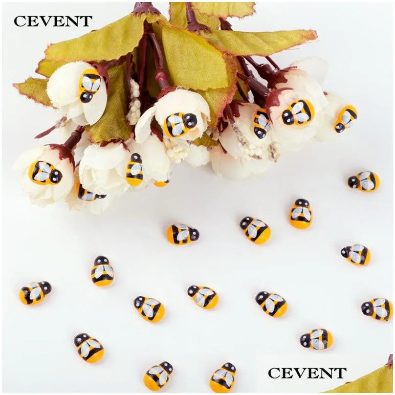 100pcs/bag mini bee wooden diy stickers scrapbooking easter decoration home wall decor birthday party decorations