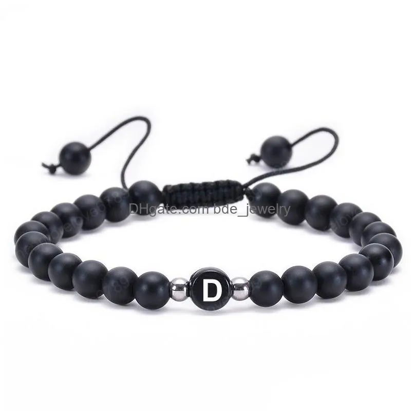 fashion natural stone bracelets az 26 letters black onyx beads braided strand bracelet couple high quality jewelry
