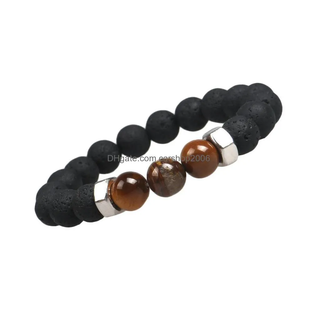 fashion natural black lava stone bracelets chakra tiger eye beads bracelet for men women stretch yoga jewelry