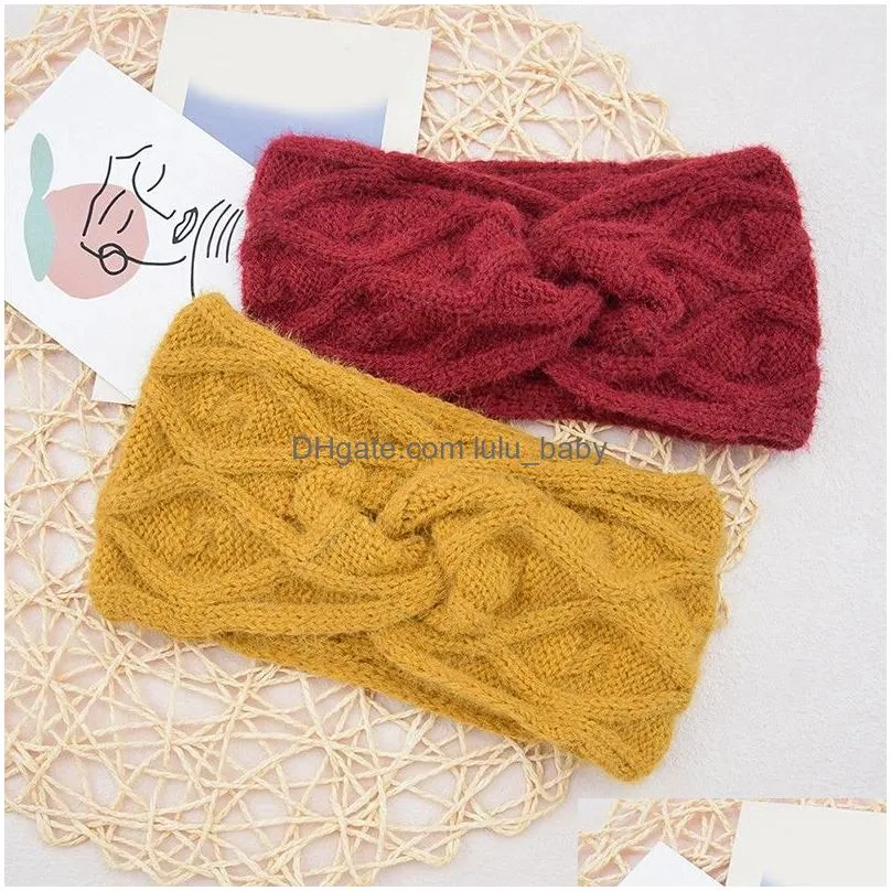 women woolen knitting headbands winter warm warmer ear rhombus check hair band cross knot hair band head wrap hair accessories