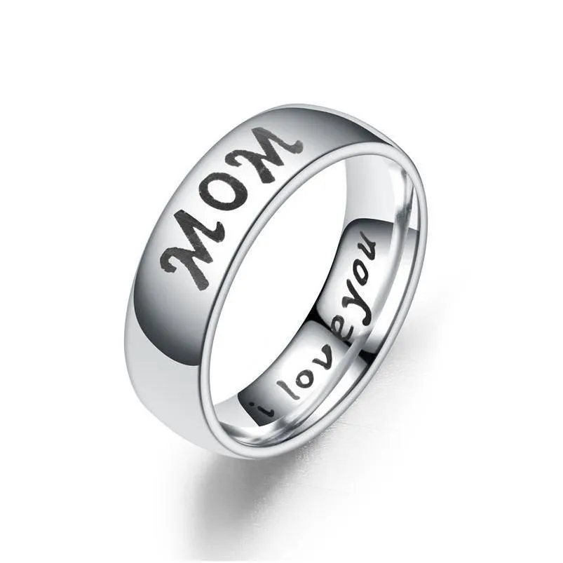  simple women men 6mm titanium stainless steel letter rings for mom son daughter family love gifts fashion jewelry