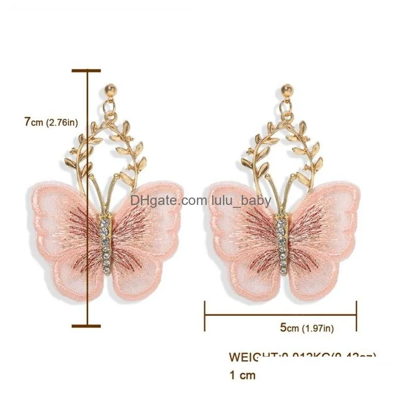 personality elegant alloy floral diamond lace butterfly dangle earrings for women fashion pendant jewelry party