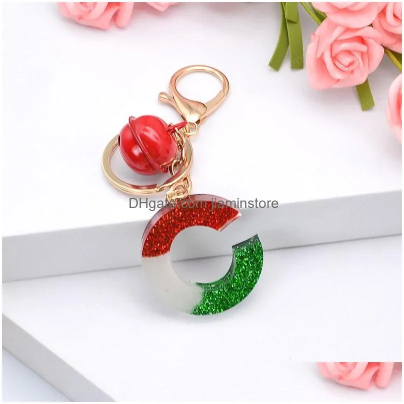 christmas gradient color letter keychain bell pendant key chain cute key holder handbag charms sequins keyring gift jewelry