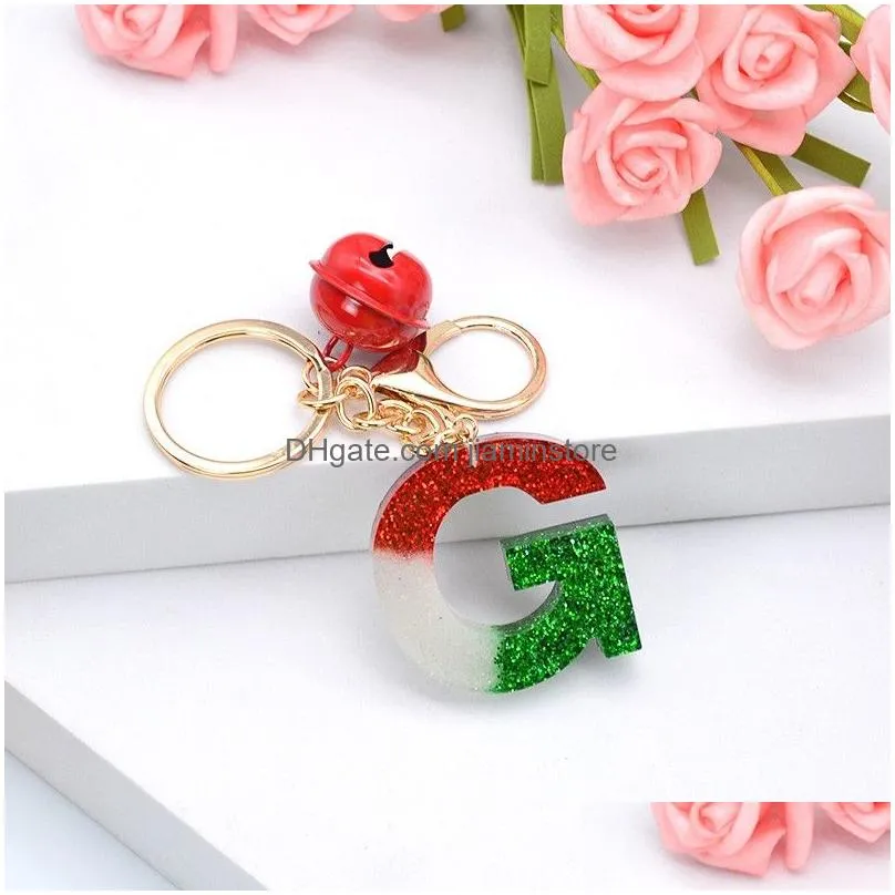 christmas gradient color letter keychain bell pendant key chain cute key holder handbag charms sequins keyring gift jewelry