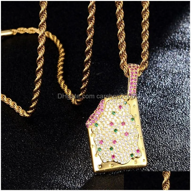 fashion hip hop bling cz ice cream iced out cubic zircon necklaces pendants jewelry charm collier rapper punk party gifts for women and