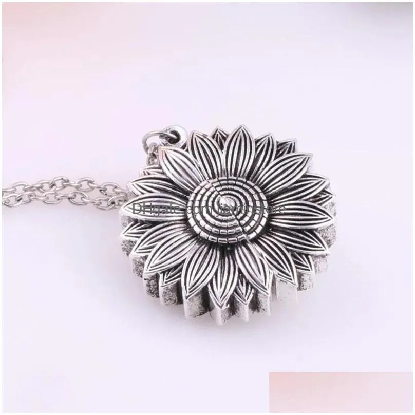 vintage letters youre my sunshine engraved open locket sunflower pendant necklace for women jewelry gift silver gold