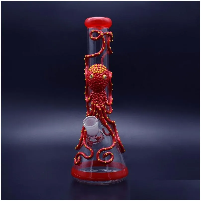 glow in the dark beaker bong 11 inch 5mm design glass water pipe cool hand painting dab rig oil rig
