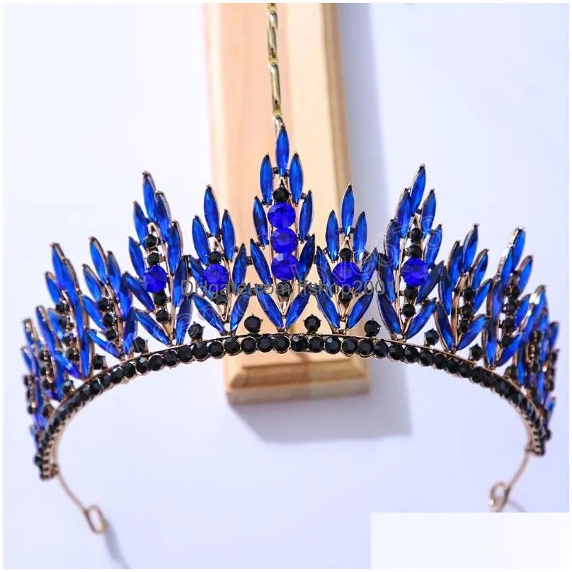 black crystal leaves party birthday tiaras crown headdress rhinestone pageant diadem bride headband wedding hair jewelry