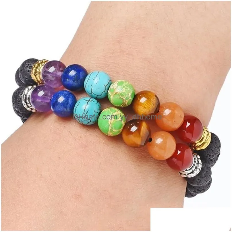 lava rock natural stone bracelet essential oil diffuser bracelet 7 chakras braided rope tree of life yoga beads adjustable bangle