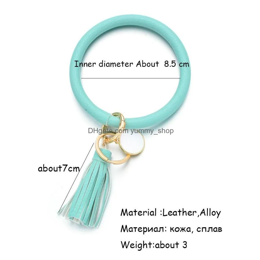 tassels bracelets women pu leather wrap key ring leopard keychain wristband candy color sunflower drip oil bracelet chains