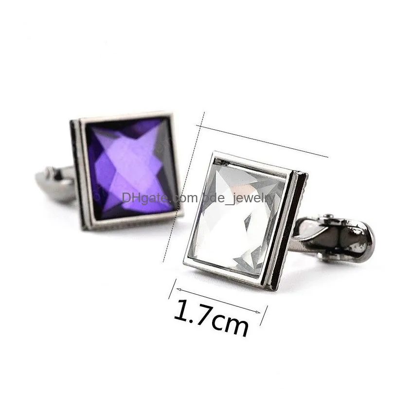 crystal cufflinks purple square diamond business shirt cuff link button clasps for men fashion jewelry