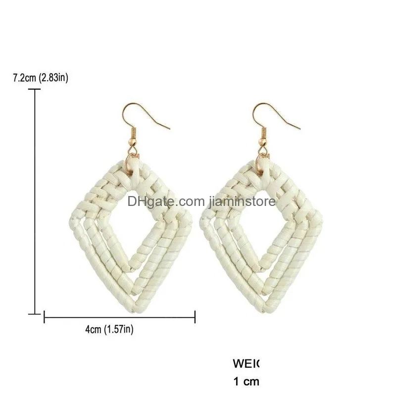 bohemian handmade wooden rattan statement earrings for women geometric round water drop earrings summer jewelry holiday