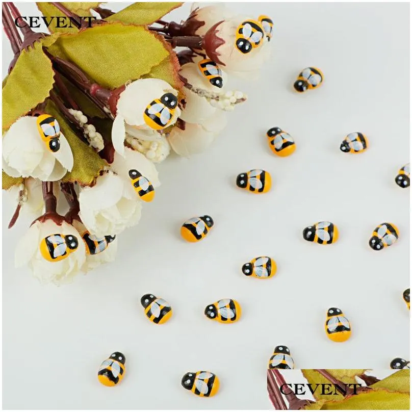 100pcs/bag mini bee wooden diy stickers scrapbooking easter decoration home wall decor birthday party decorations