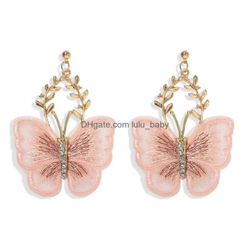 personality elegant alloy floral diamond lace butterfly dangle earrings for women fashion pendant jewelry party
