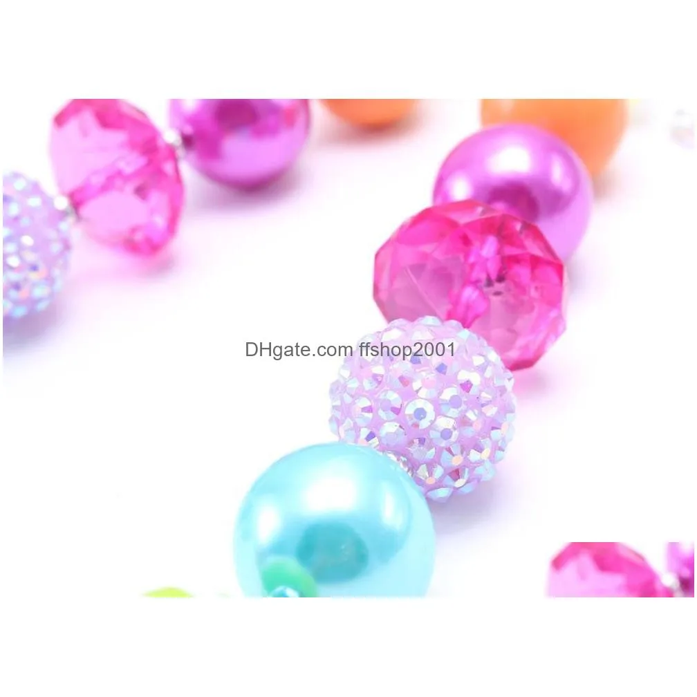 multicolor design kid chunky necklace diamond pendant bubblegum bead chunky necklace children jewelry for toddler girls