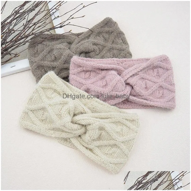 women woolen knitting headbands winter warm warmer ear rhombus check hair band cross knot hair band head wrap hair accessories