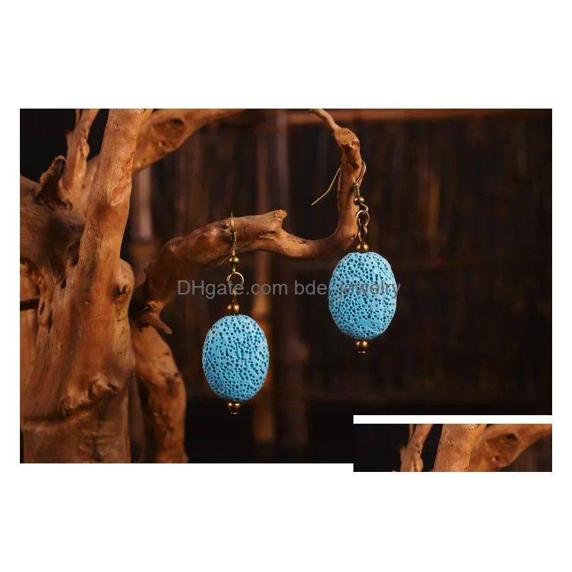 8 colors oval lava stone earrings perfume essential oil diffuser earrings natural stone ethnic earrings accessories jewelry for women