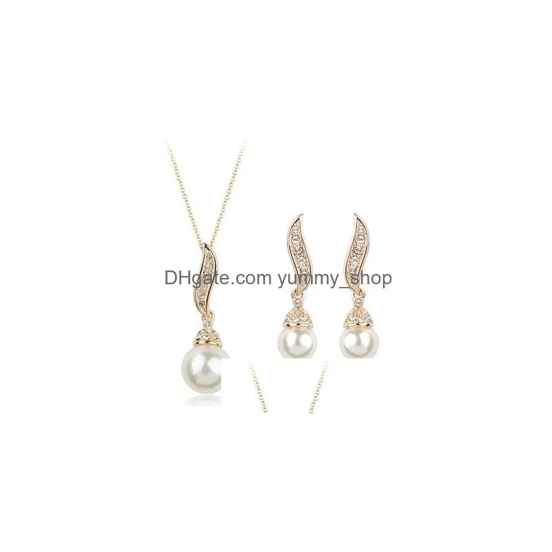 high quality romantic gold/silver plated freshwater pearl angel wings necklace/stud earrings bridesmaid jewelry sets for women