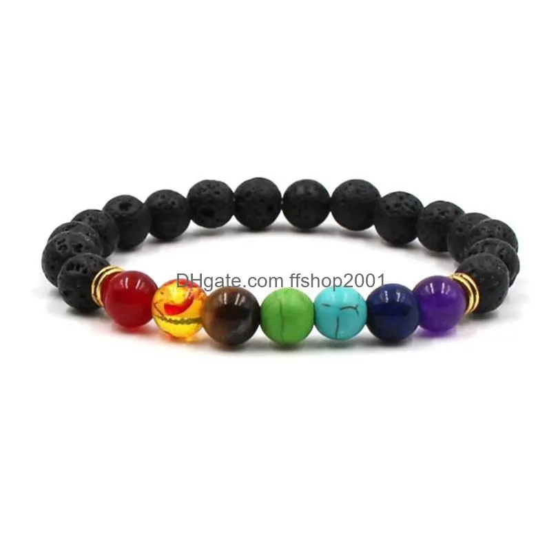 volcano bracelets fashion wholesale natural lava volcano tiger eye amethyst stone with seven color stone beaded bracelet bangle