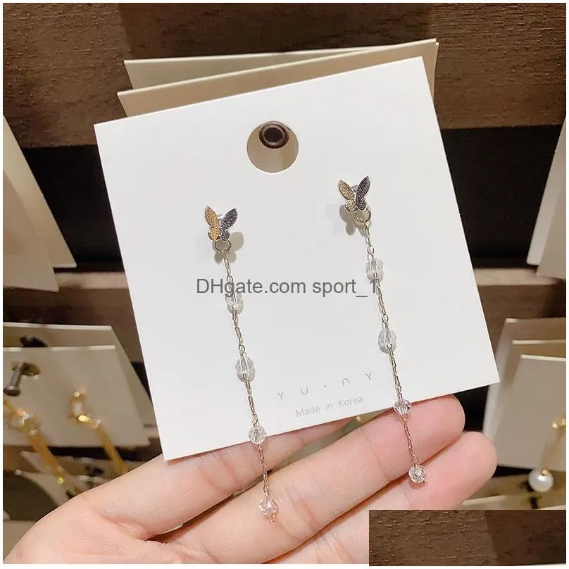 long tassel butterfly dangle earrings female gold silver color pendant earrings fashion korean jewelry