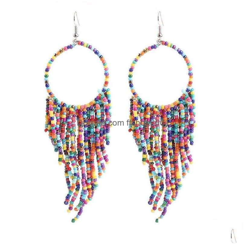 european and american fashion jewelry retro bohemian national style earrings long beads tassel pendant earrings female