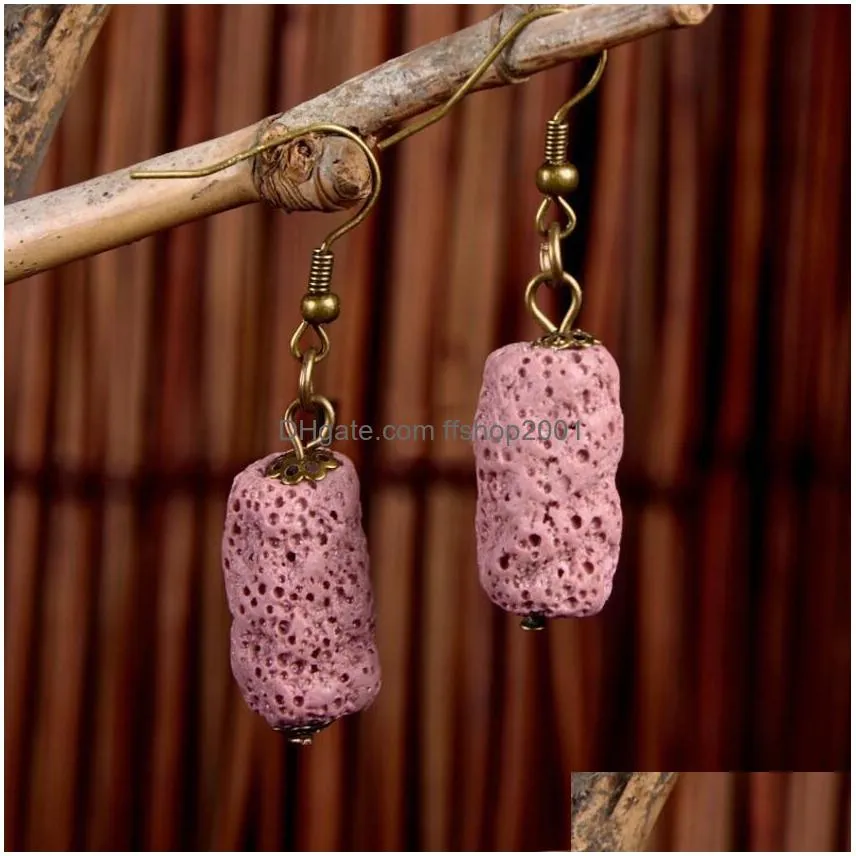 8 colors lava stone earrings cylinder column perfume essential oil diffuser natural stone ethnic earrings accessories jewelry women